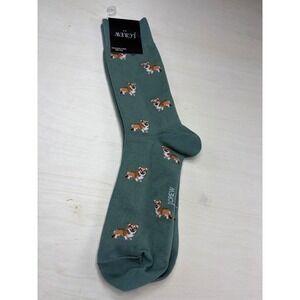 J.Crew Corgi Dog Novelty Crew Socks Green One Size NWT